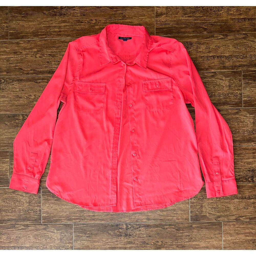 American Eagle Outfitters Coral Lightweight Button-Up Shirt - XL